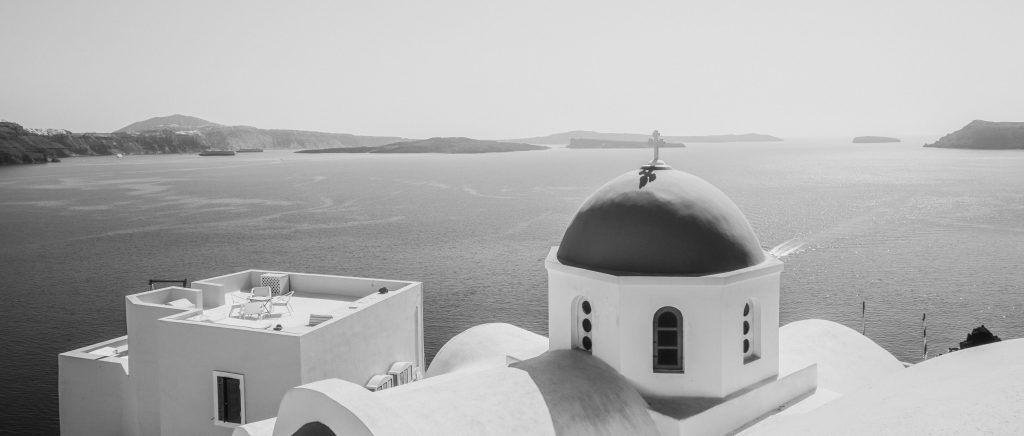 Panoramic view of the Santorini caldera, taken from Oia