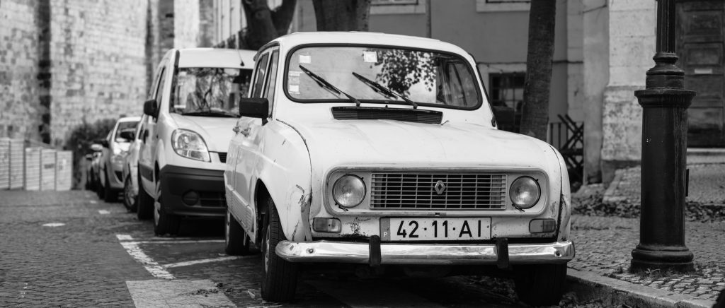 The old Renault near the Lisbon Cathedral